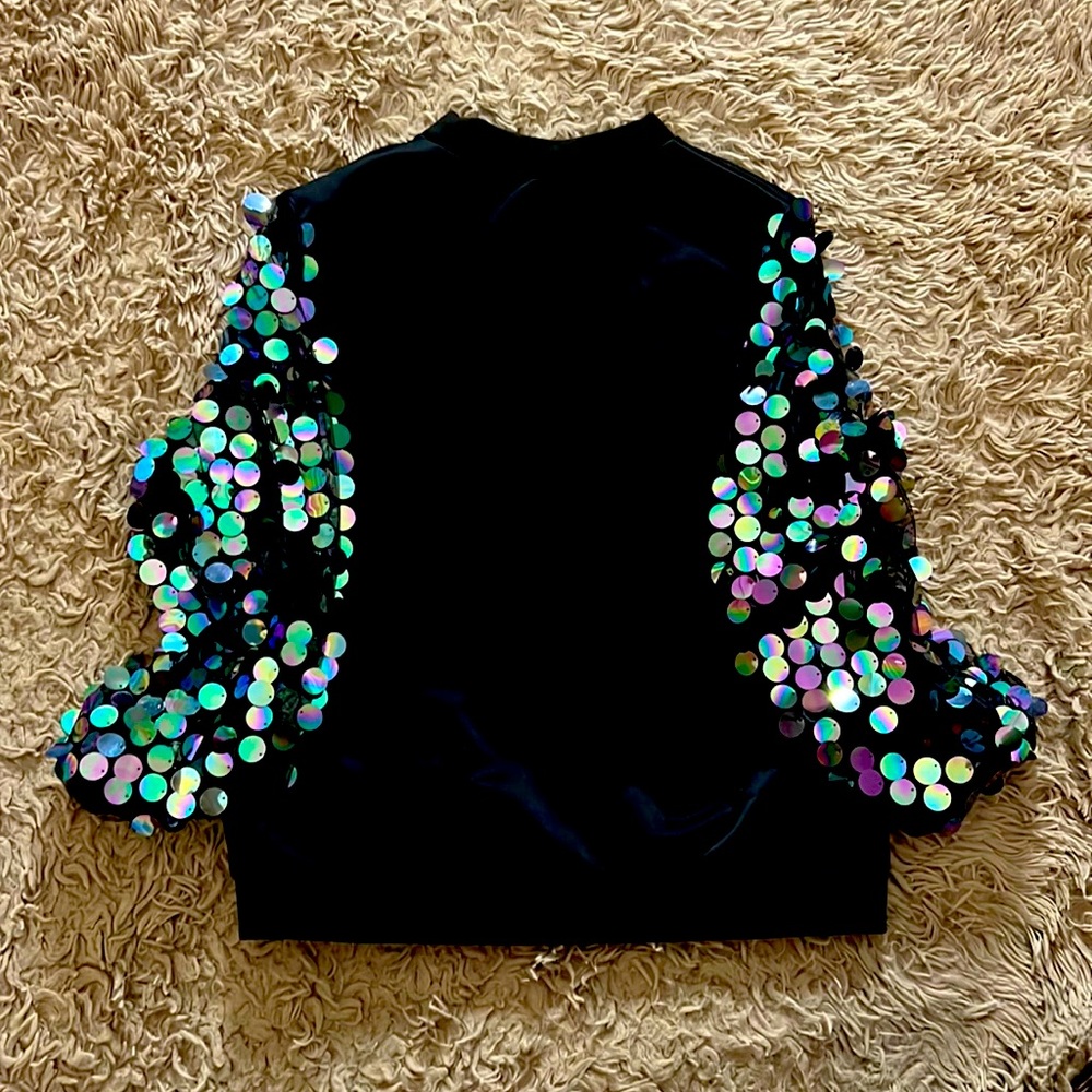 Sparkle Sequin Blouses Puff Sleeve Pullover Tops worn once ladies Medium